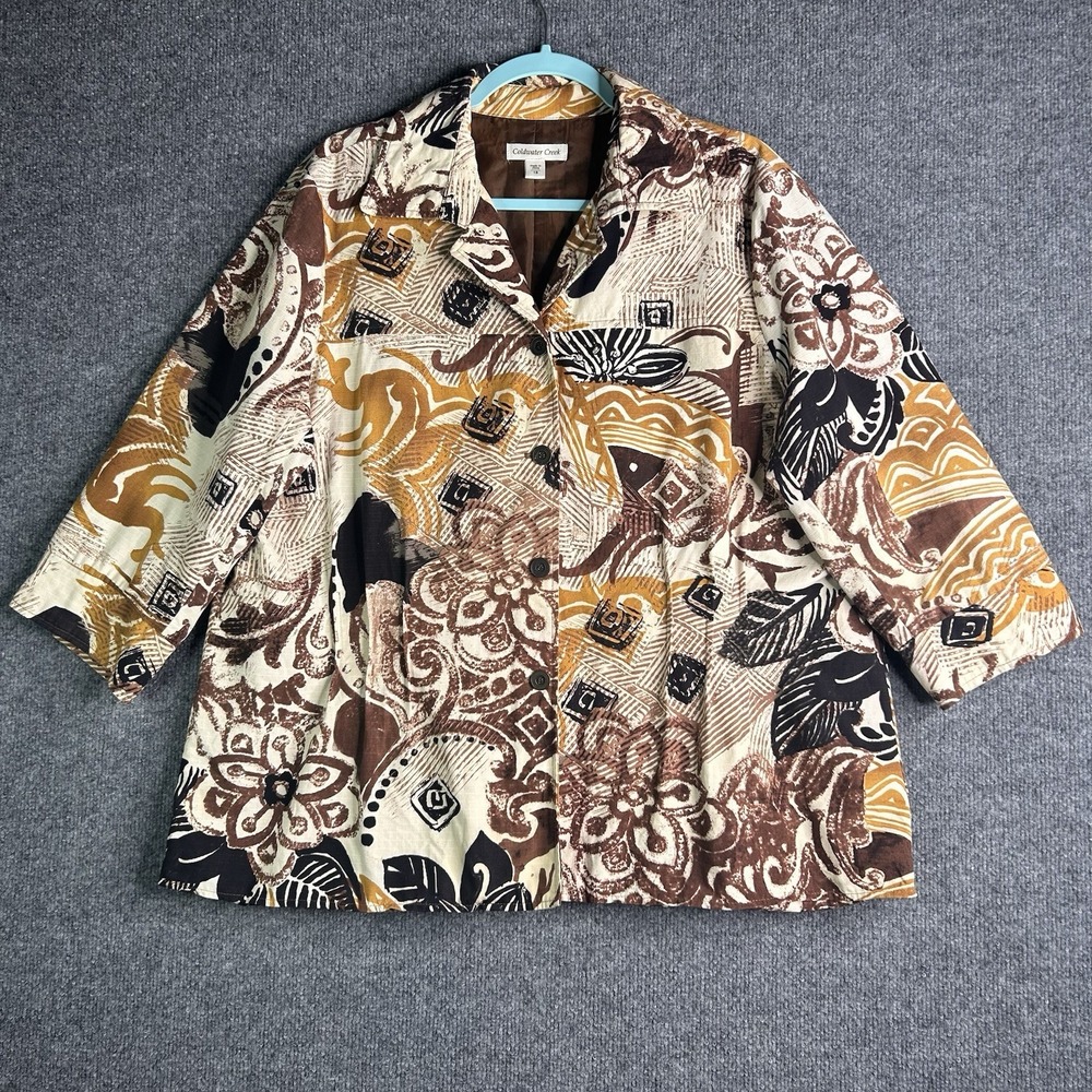 Coldwater Creek Womens Jacket‎ Button Up Art To Wear Size 18 Brown